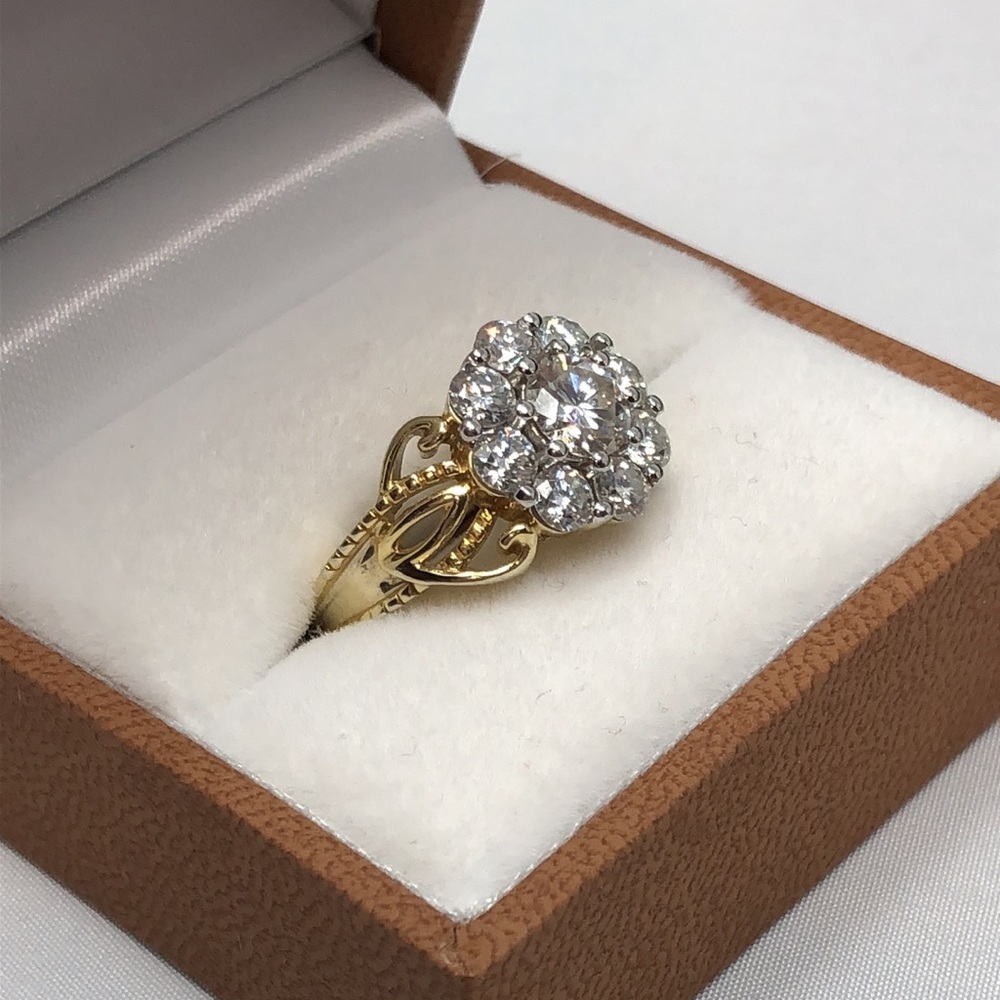 Moissanite Fire Ring 14K Yellow Gold Over 925 Silver Cluster Flower Size 6 - Picture 5 of 16